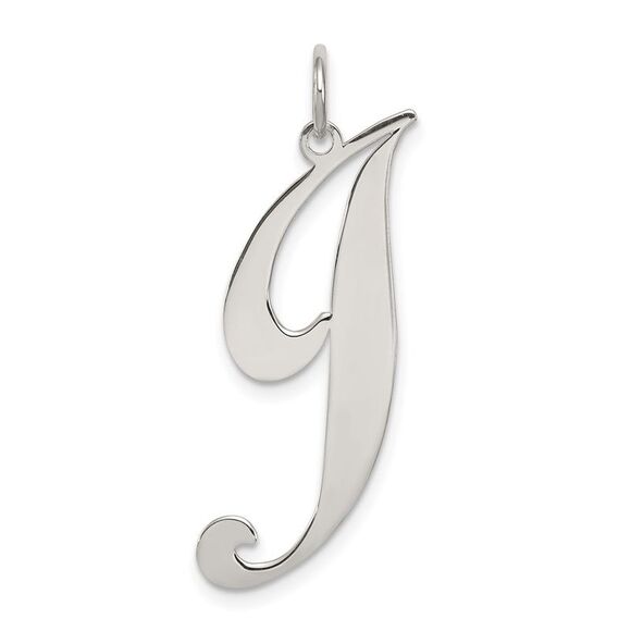 Sterling Silver, Ella Collection, LG Fancy Script Initial J Pendant - Picture 1 of 5
